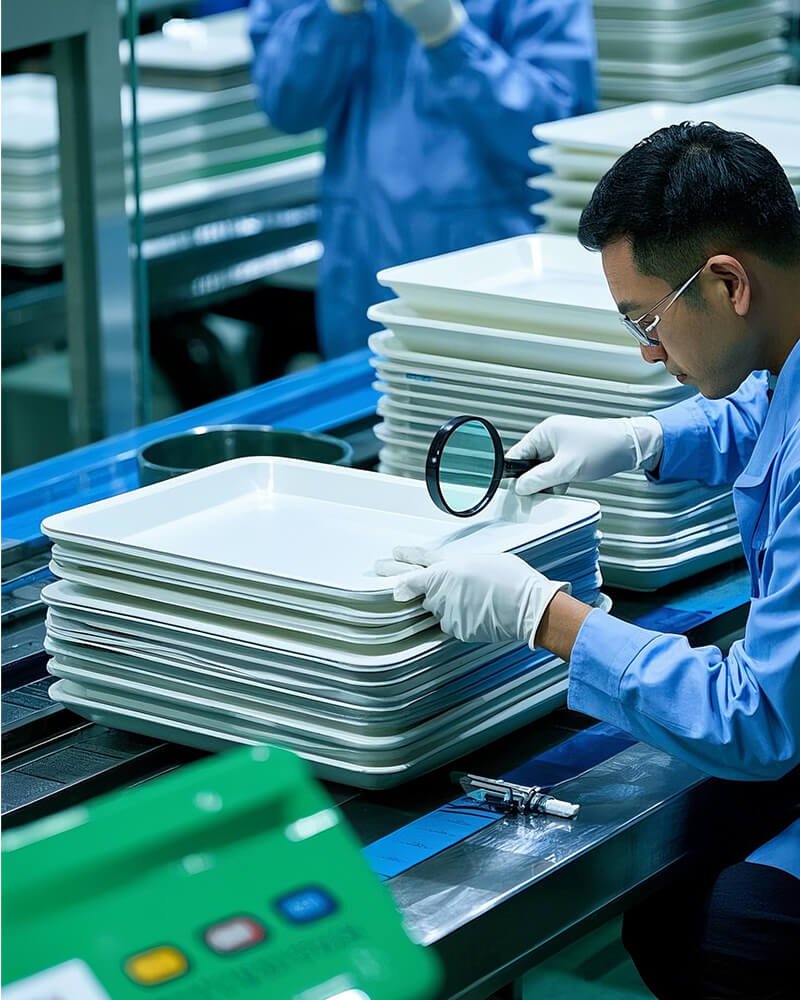 Inspect Melamine Trays on the product lines