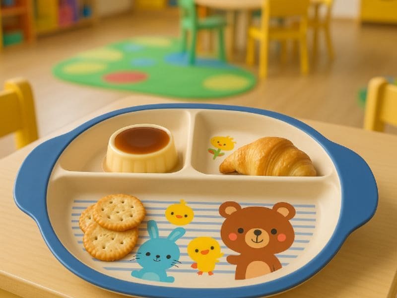 Custom Kids melamine plate with cute bear, bunny, and chick design