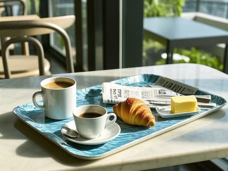 Melamine Rectangular Tray with a Blue Pattern, Perfect for Serving Breakfast