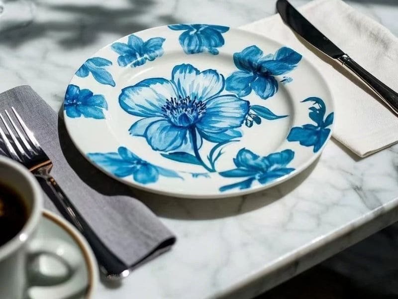 Custom Melamine dessert plate with blue floral design