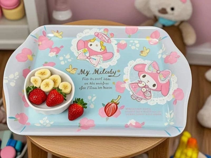 My Melody Cartoon Small Melamine Tray With Blue Background And Pink Accents