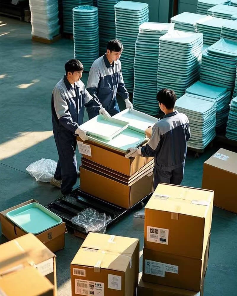Packing Melamine Trays in the warehouse