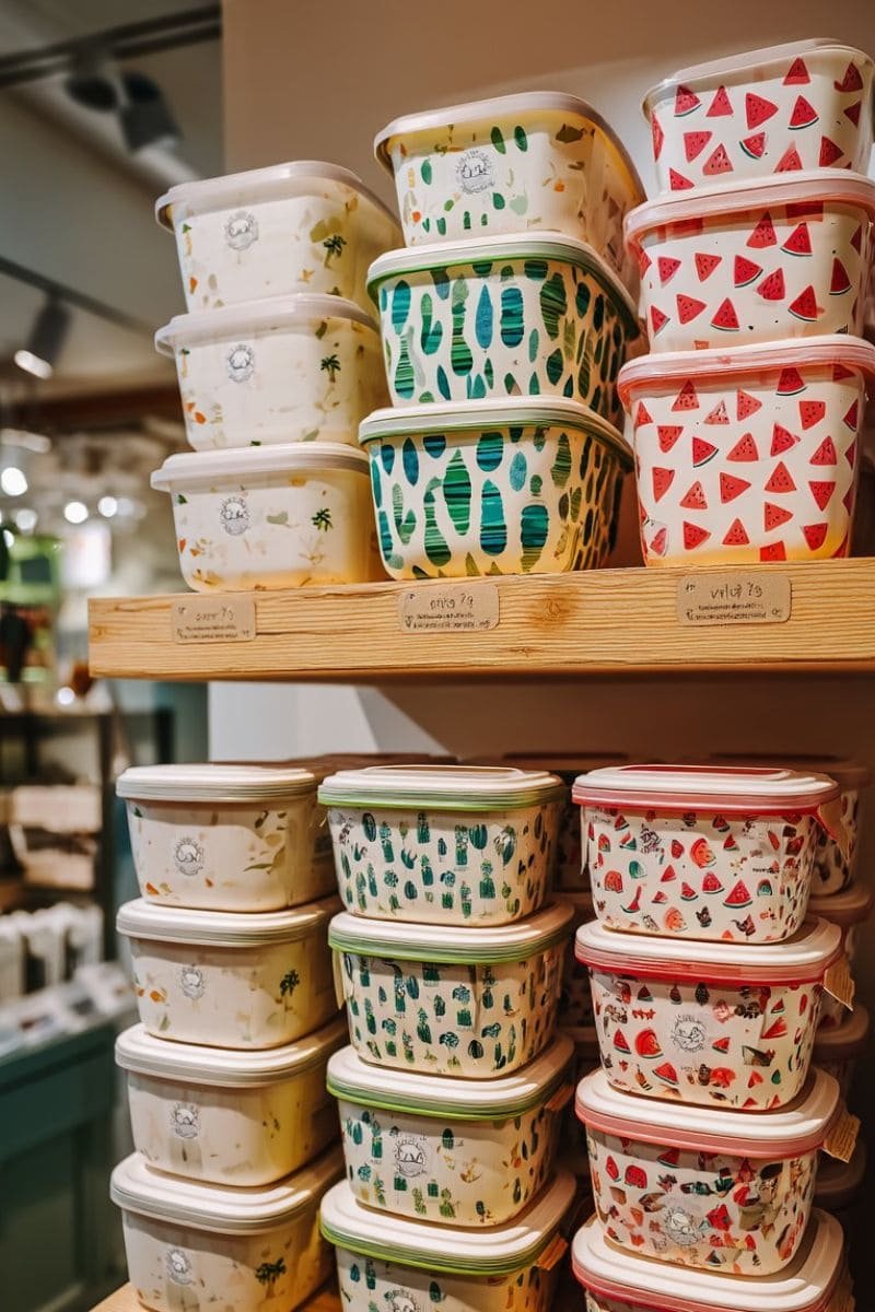 Bamboo Food Storage Containers Sets in Supermarket