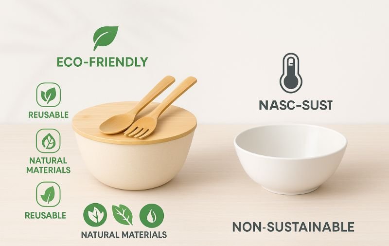 Bamboo Fiber. vs Plastic Salad Bowl Comparison