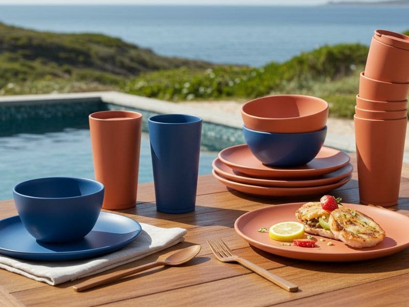 Colorful melamine tableware for hotel poolside dining and outdoor use