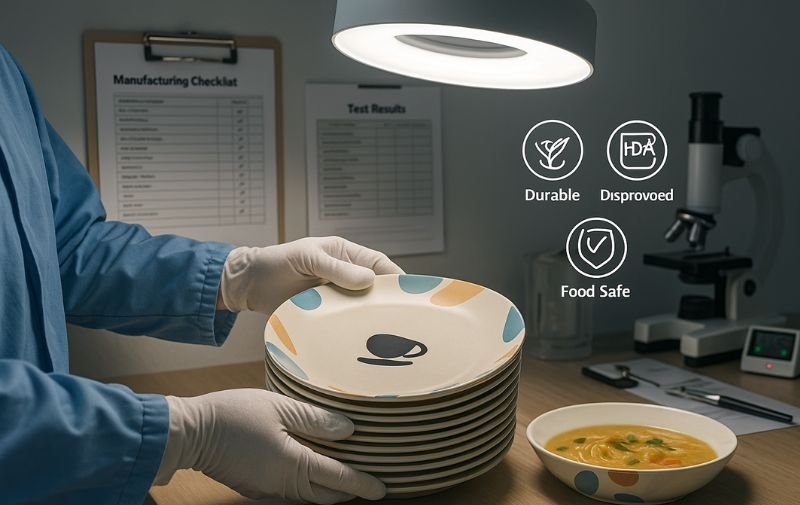 Quality Control Inspectors Randomly Checking Melamine Tableware Quality