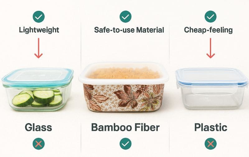 Bamboo Food Container Compare with Glass, Plastic Container
