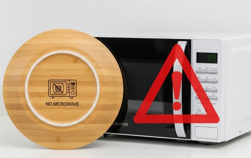 Bamboo Melamine Plate - Do Not Microwave Warning