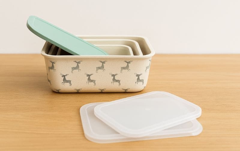 Bamboo fiber food containers in 3 sizes nested inside
