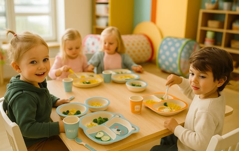Daycare Lunchtime with Safe Bamboo Tableware