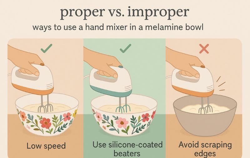 Infographic Style – Safe Mixer Use in Melamine Bowls