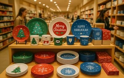 Browsing Festive Dinnerware in a Retail Store