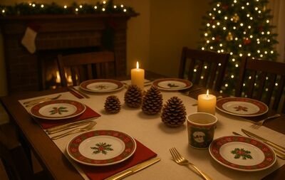 Luxury Holiday Table Setting with Themed Dinnerware