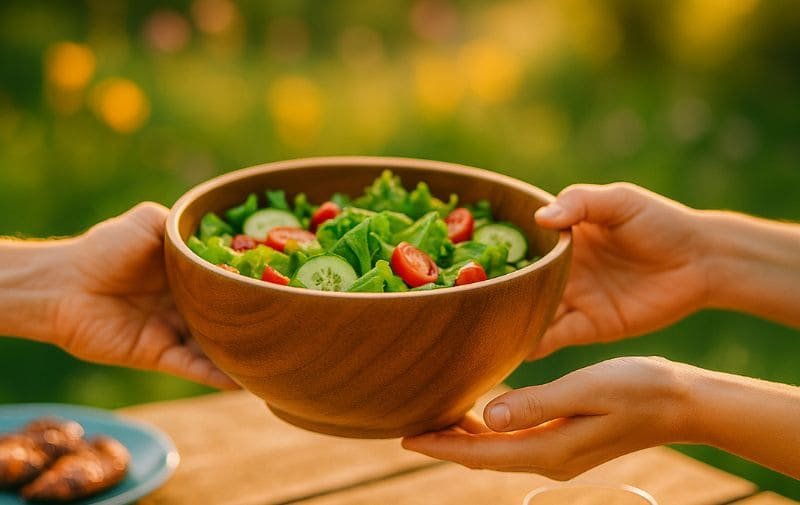 wooden bowl serving at picnic