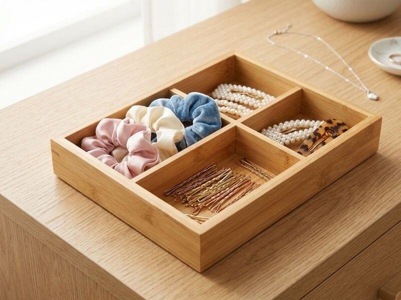 100% solid bamboo organizer tray with compartments for jewelry and accessories storage