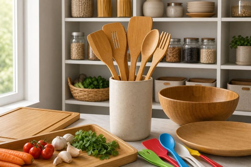 Bamboo spoons and spatulas replacing plastic kitchen tools