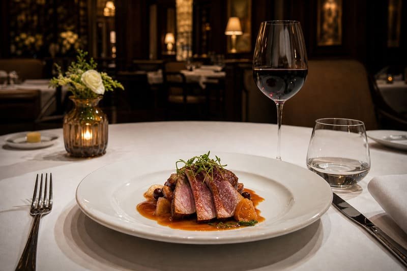 Ceramic plates used in upscale indoor restaurant dining