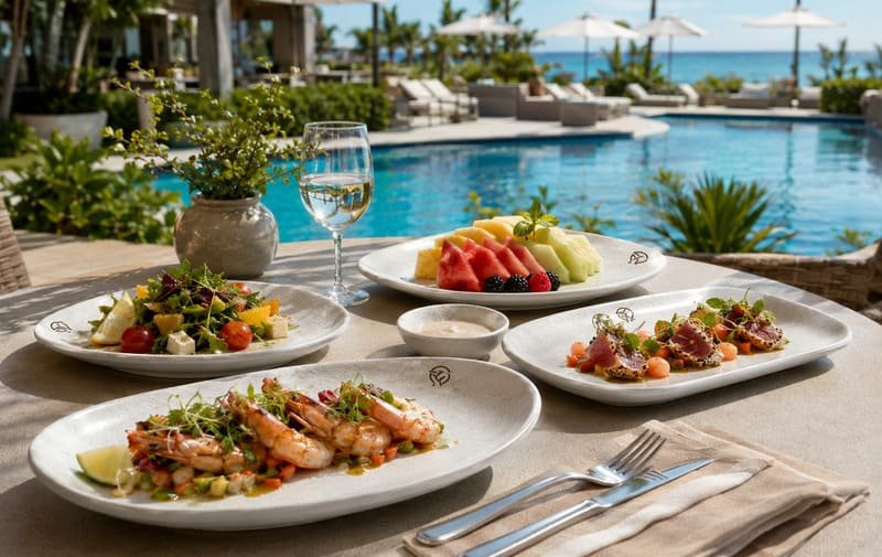 Custom melamine plates for hotel terrace and poolside dining