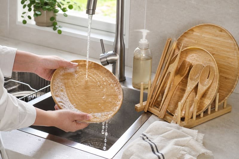 Handwashing bamboo utensils to prevent cracking and warping