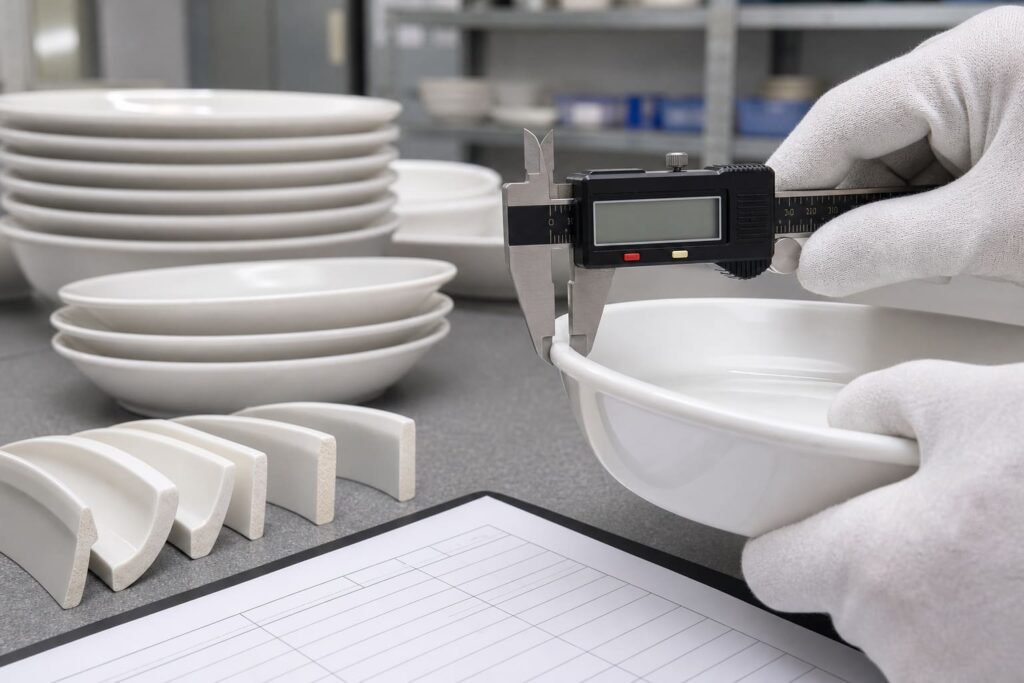 Measuring heavy-duty melamine plate thickness for commercial durability