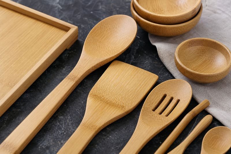 Natural bamboo grain and node variation on bamboo utensils
