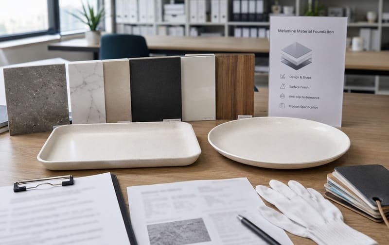 A5 melamine tray and plate samples with food-contact documents