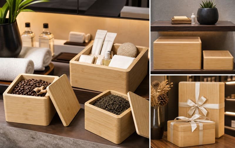 Bamboo storage box use case examples for retail and hotel