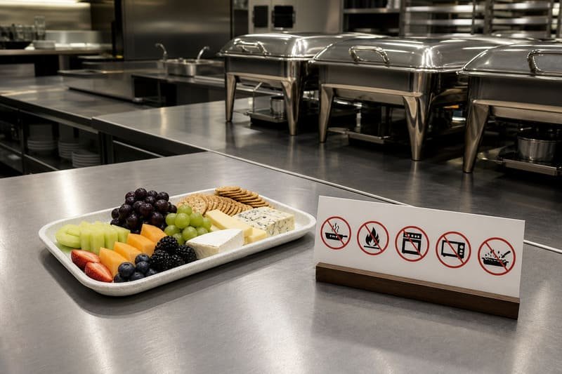 Melamine tray temperature limits for buffet heat sources