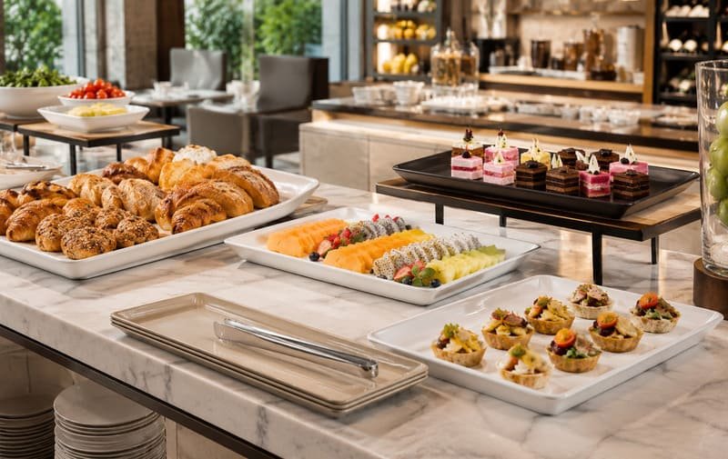 Melamine trays for buffet display in hotel and restaurant service