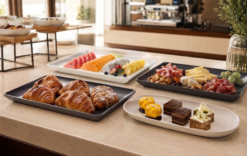 Melamine trays used for hotel buffet display