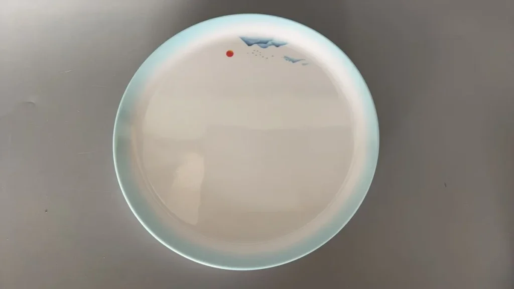 A5 melamine dinner plate model 2188-10 with blue rim and landscape print