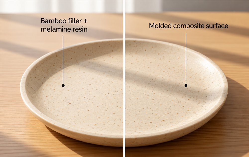 Illustration of bamboo filler in a molded melamine resin plate
